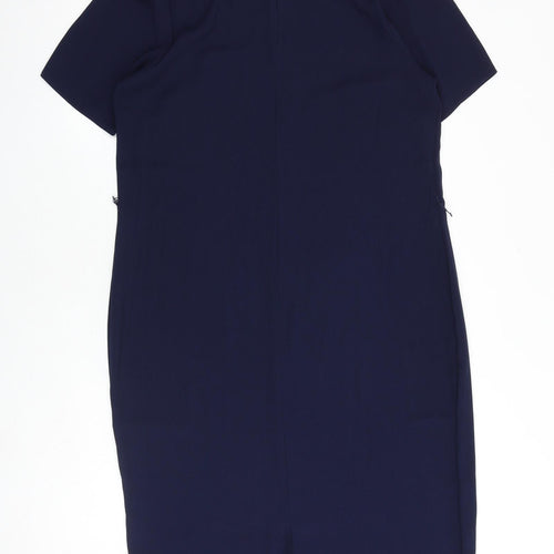 Very Womens Blue Polyester Pencil Dress Size 14 Mock Neck Button