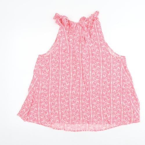 Marks and Spencer Womens Pink Geometric Viscose Basic Tank Size 12 Round Neck