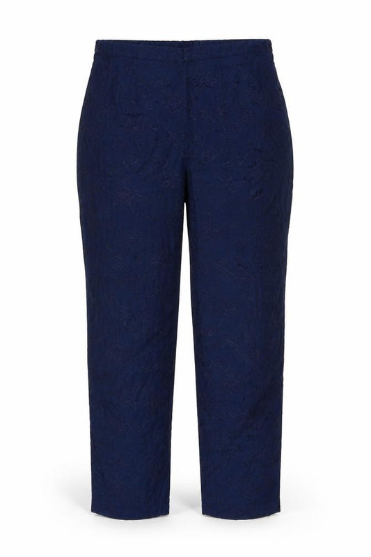 Front view of Modern Classic women’s blue floral viscose trousers, size UK 18, regular