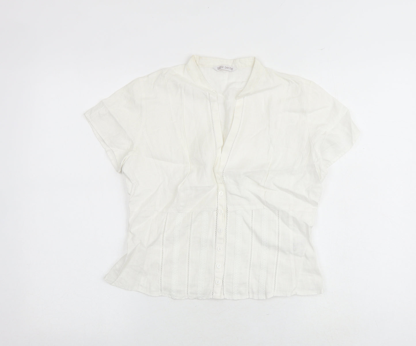 Marks and Spencer Womens White Linen Basic Button-Up Size 12 Collared