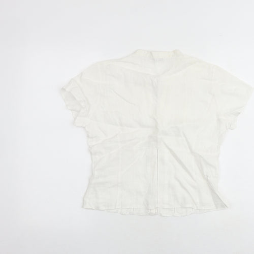 Marks and Spencer Womens White Linen Basic Button-Up Size 12 Collared