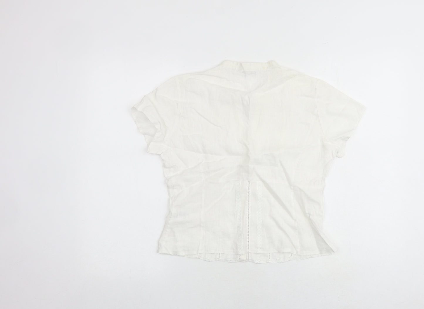 Marks and Spencer Womens White Linen Basic Button-Up Size 12 Collared