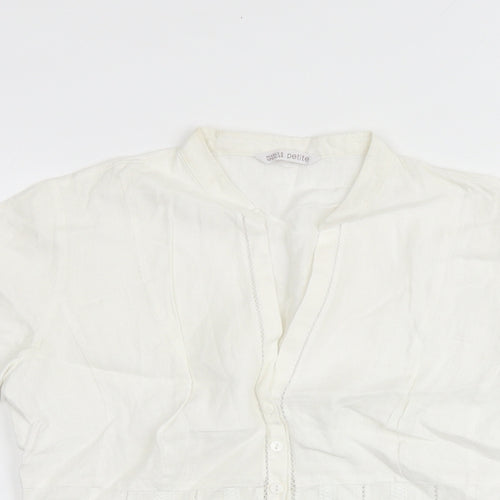 Marks and Spencer Womens White Linen Basic Button-Up Size 12 Collared