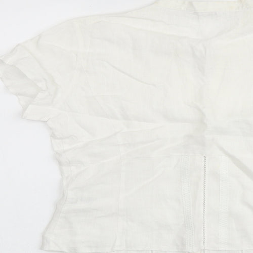 Marks and Spencer Womens White Linen Basic Button-Up Size 12 Collared