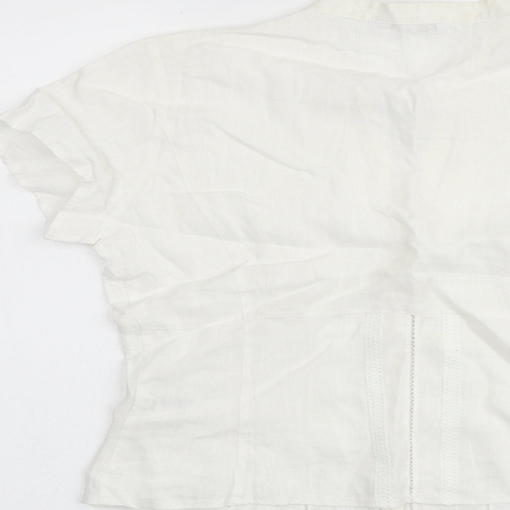 Marks and Spencer Womens White Linen Basic Button-Up Size 12 Collared