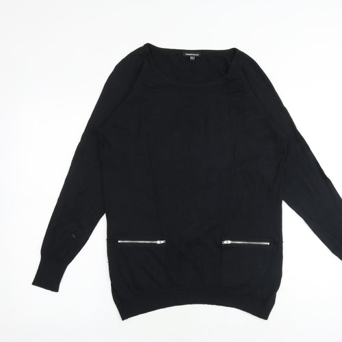 Warehouse Womens Black Round Neck Cotton Pullover Jumper Size 8