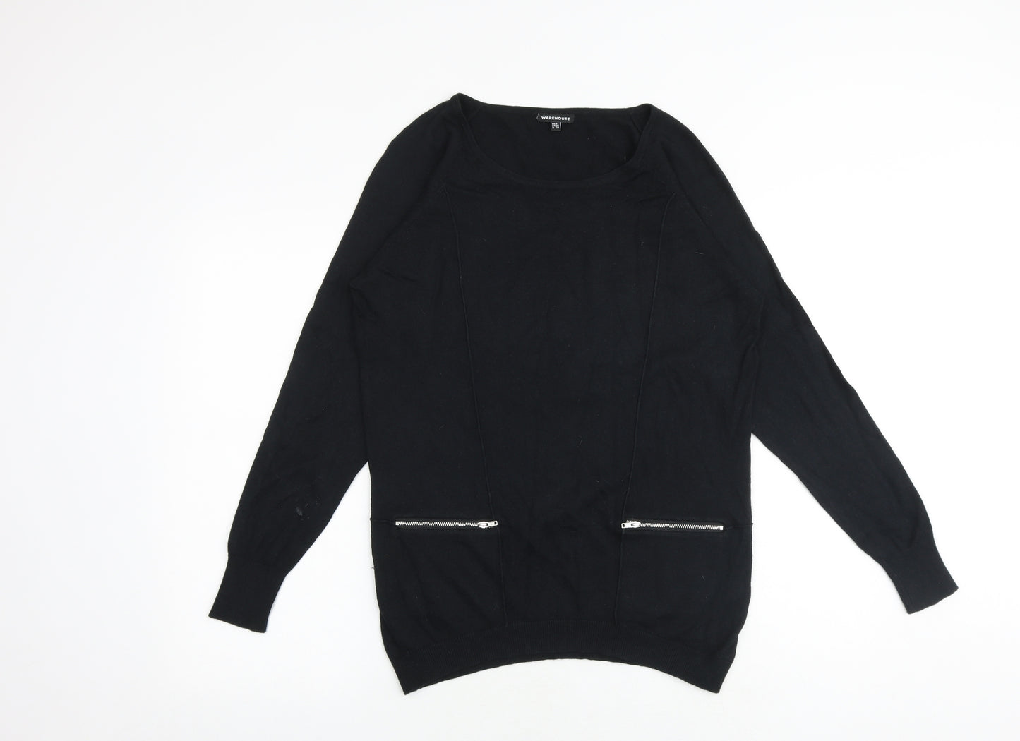 Warehouse Womens Black Round Neck Cotton Pullover Jumper Size 8