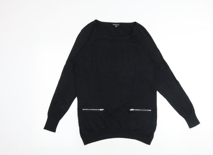 Warehouse Womens Black Round Neck Cotton Pullover Jumper Size 8