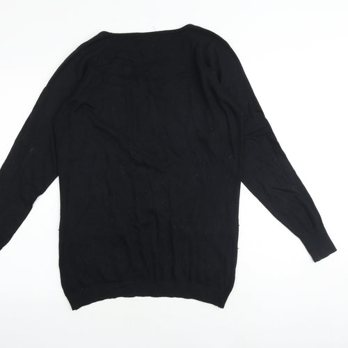Warehouse Womens Black Round Neck Cotton Pullover Jumper Size 8