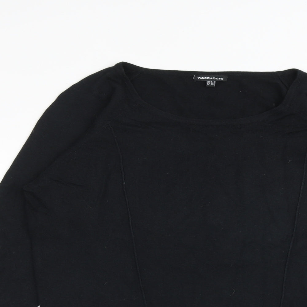 Warehouse Womens Black Round Neck Cotton Pullover Jumper Size 8