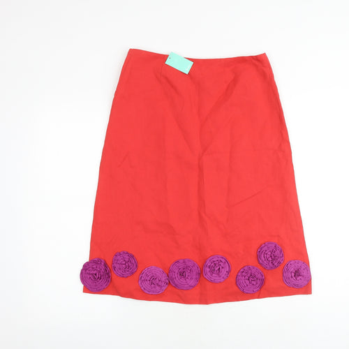 Boden Womens Red Silk A-Line Skirt Size 10 Zip