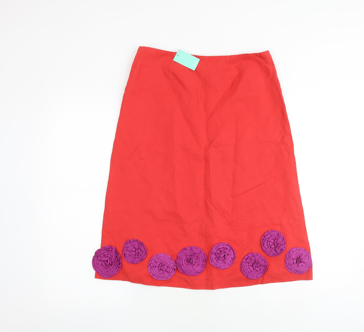 Boden Womens Red Silk A-Line Skirt Size 10 Zip