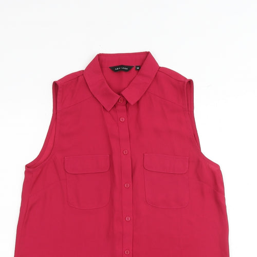 New Look Womens Pink Polyester Basic Tank Size 10 Collared