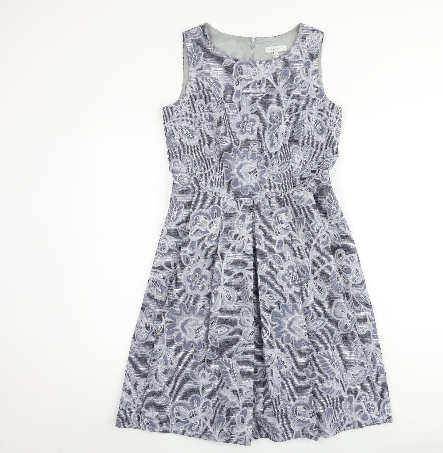 KEW 159 Womens Blue Geometric Viscose Skater Dress Size 10 Round Neck Zip