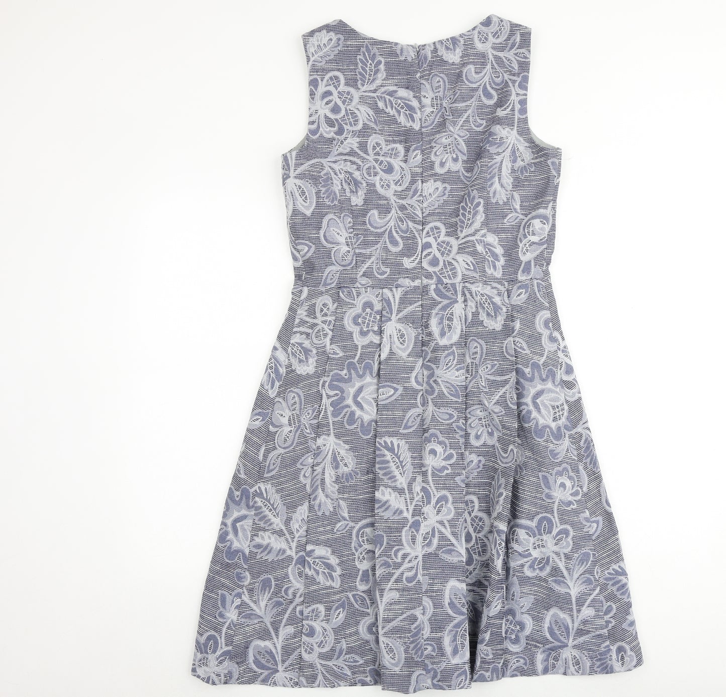 KEW 159 Womens Blue Geometric Viscose Skater Dress Size 10 Round Neck Zip