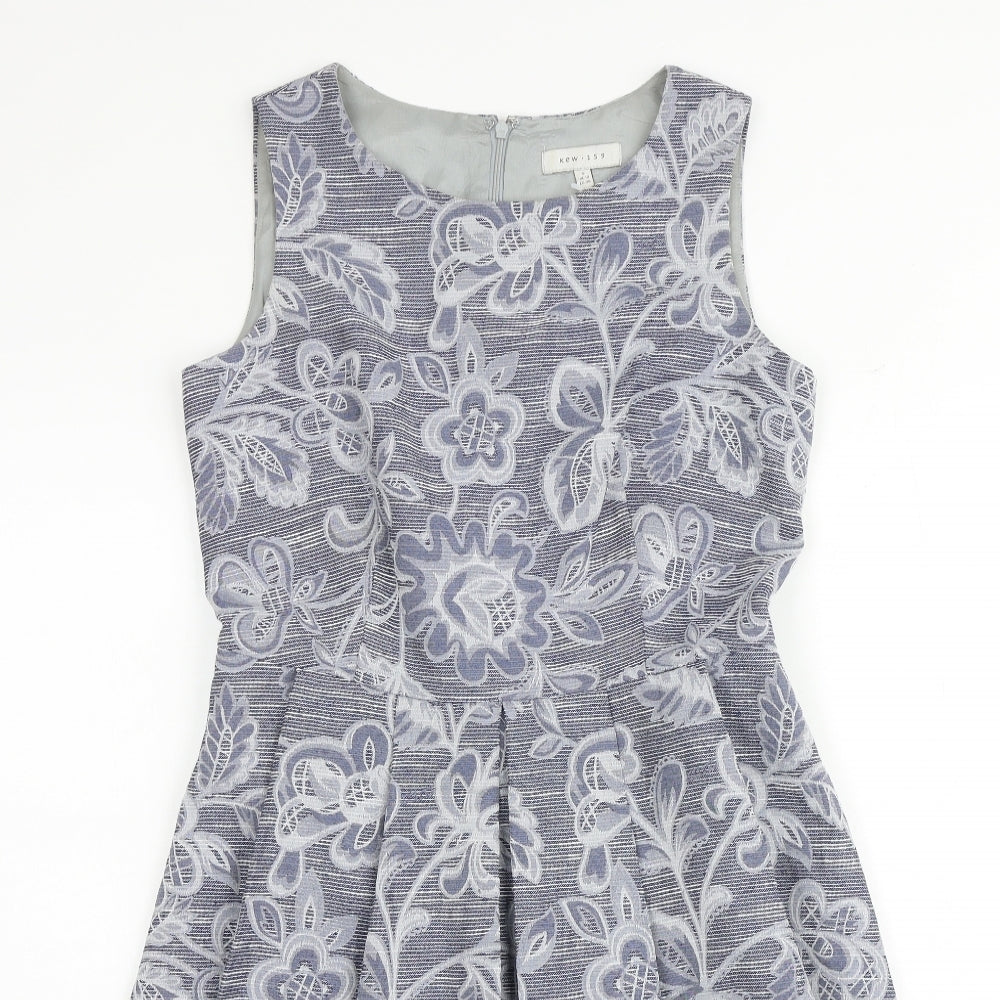 KEW 159 Womens Blue Geometric Viscose Skater Dress Size 10 Round Neck Zip