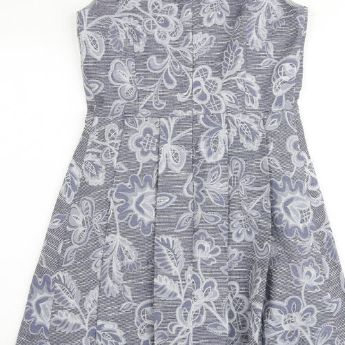 KEW 159 Womens Blue Geometric Viscose Skater Dress Size 10 Round Neck Zip