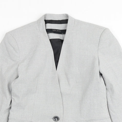 Zara Womens Grey Geometric Polyester Jacket Blazer Size 6