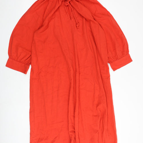 H&M Womens Red 100% Cotton A-Line Size S Mock Neck Tie - Keyhole Neck