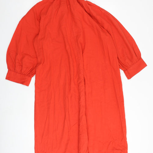 H&M Womens Red 100% Cotton A-Line Size S Mock Neck Tie - Keyhole Neck