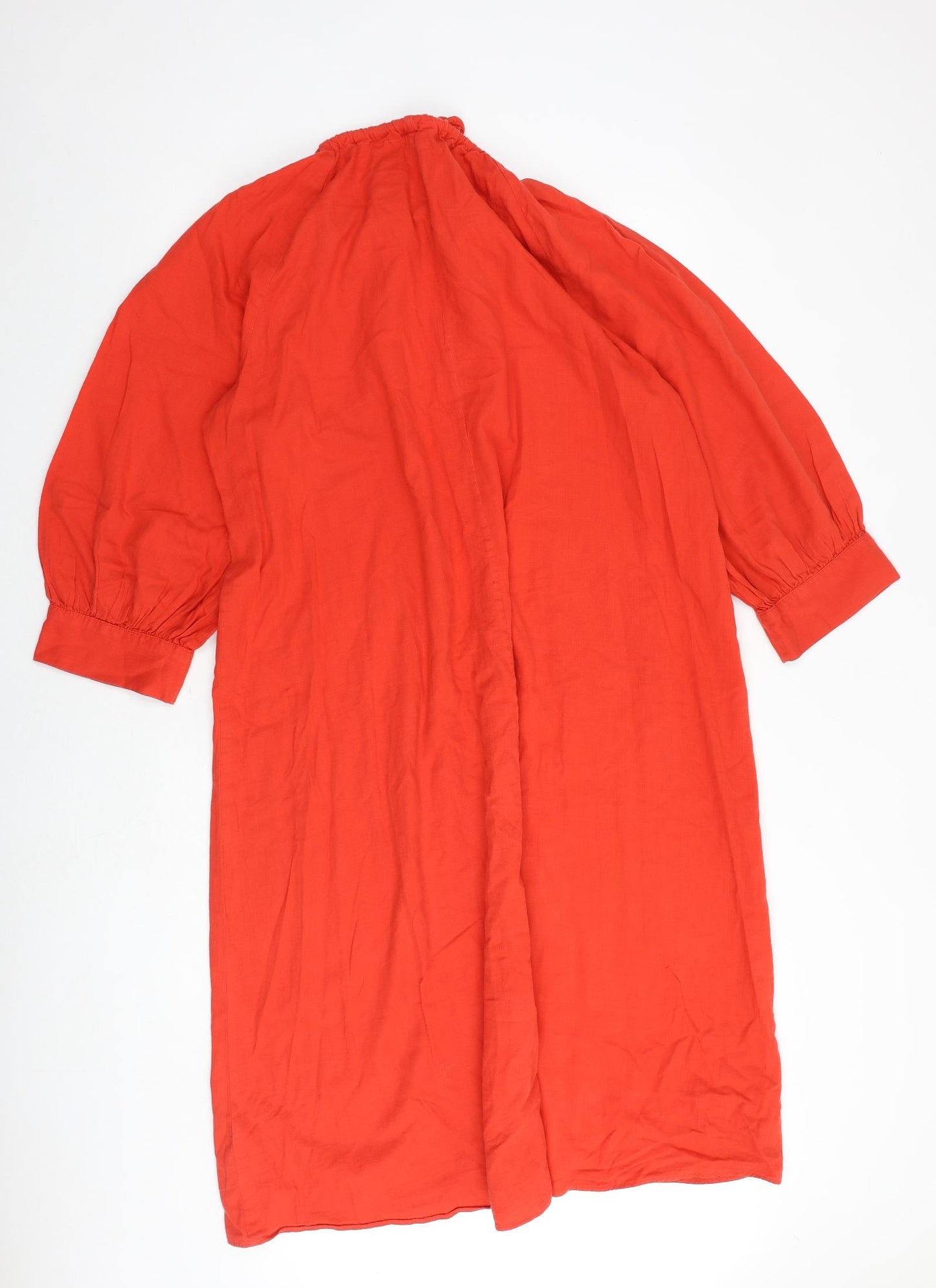 H&M Womens Red 100% Cotton A-Line Size S Mock Neck Tie - Keyhole Neck