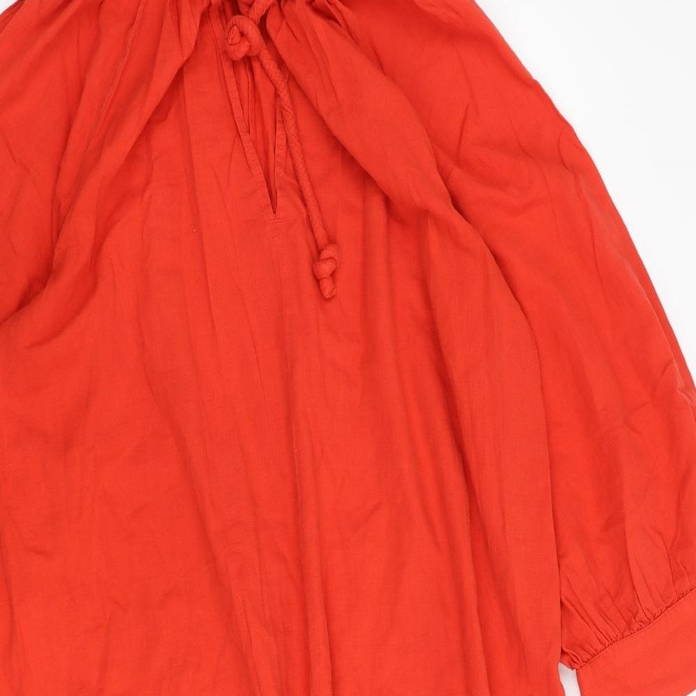 H&M Womens Red 100% Cotton A-Line Size S Mock Neck Tie - Keyhole Neck