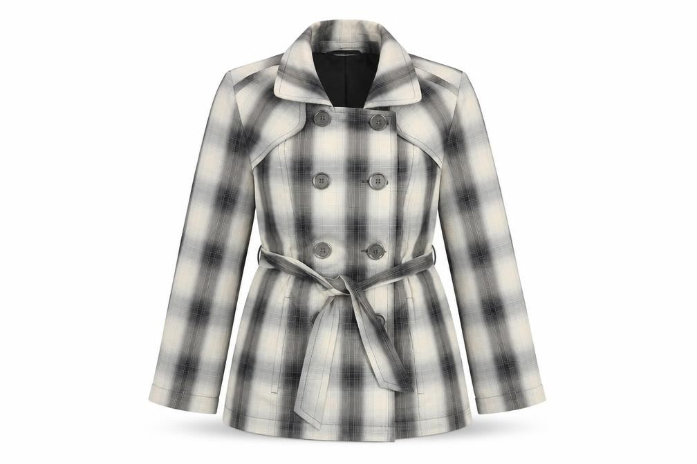 Front view of Precis women’s multicoloured plaid jacket, size UK 10, button