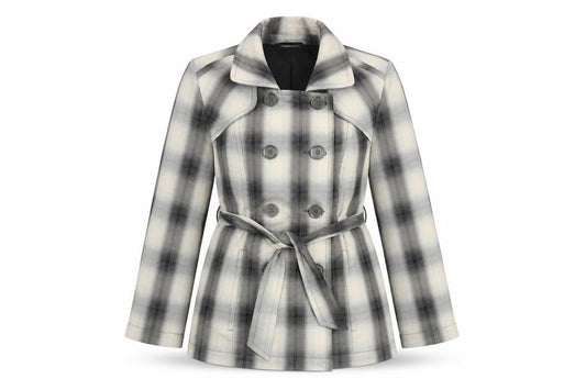 Front view of Precis women’s multicoloured plaid jacket, size UK 10, button