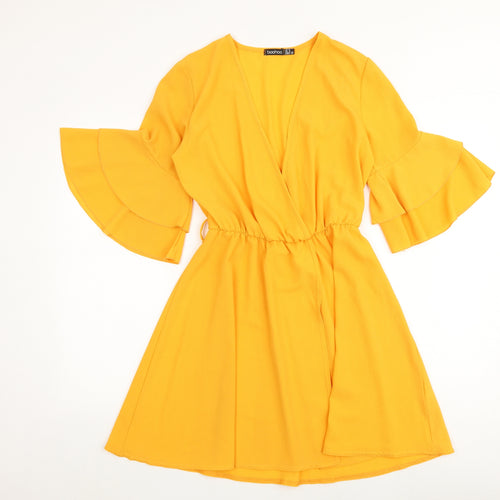 Boohoo Womens Yellow Polyester A-Line Size 8 V-Neck Pullover