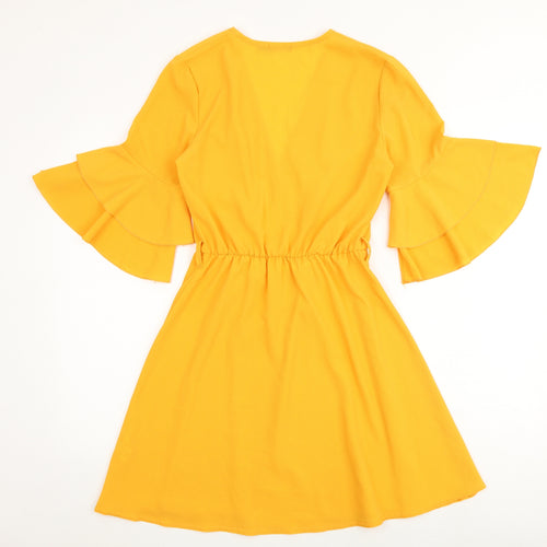 Boohoo Womens Yellow Polyester A-Line Size 8 V-Neck Pullover