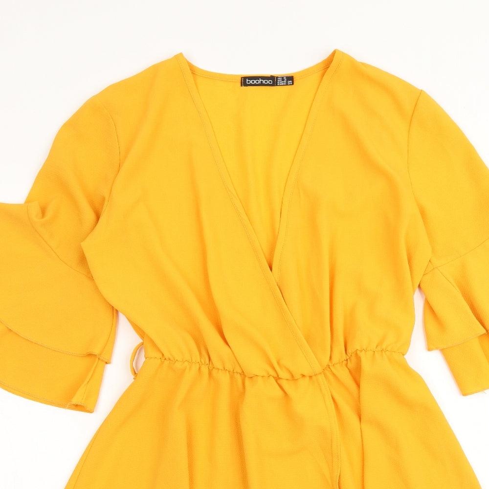 Boohoo Womens Yellow Polyester A-Line Size 8 V-Neck Pullover