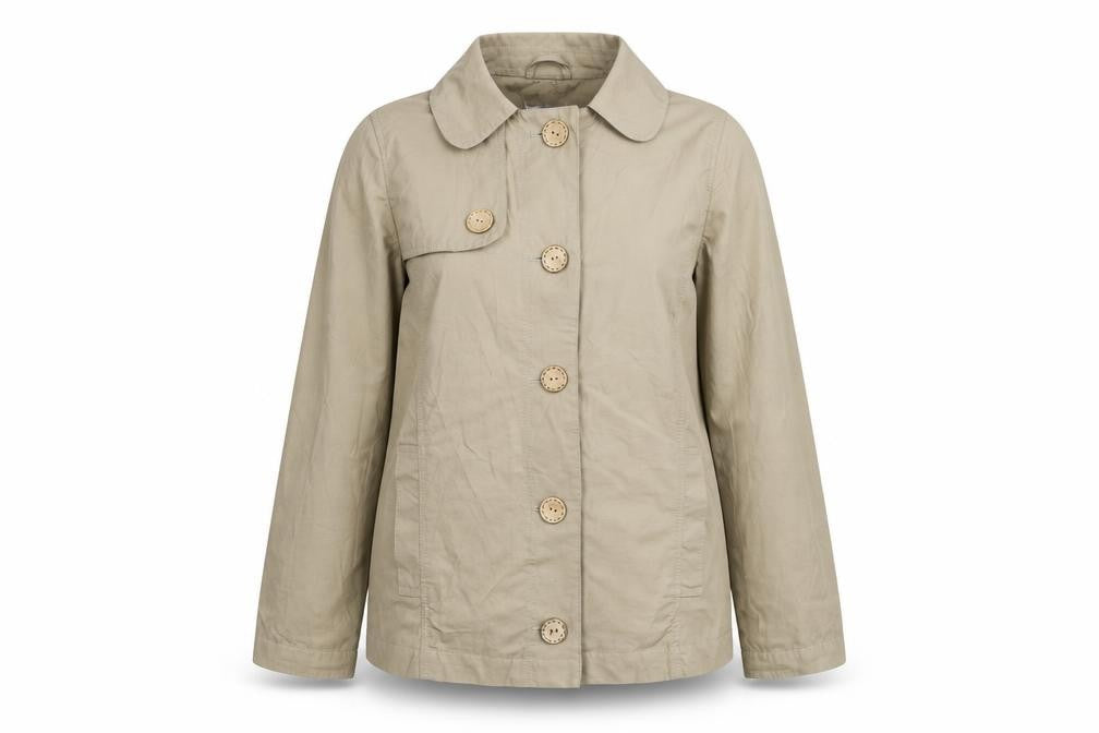 Front view of SEVENHILL women’s beige jacket, size L, button