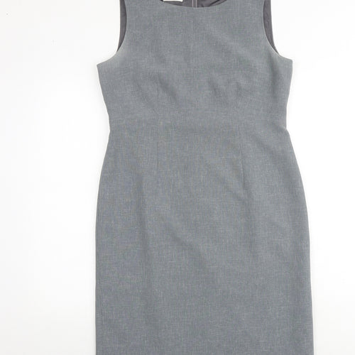 Precis Womens Grey Polyester Shift Size 14 Round Neck Zip