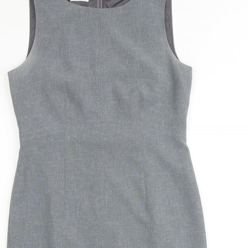 Precis Womens Grey Polyester Shift Size 14 Round Neck Zip