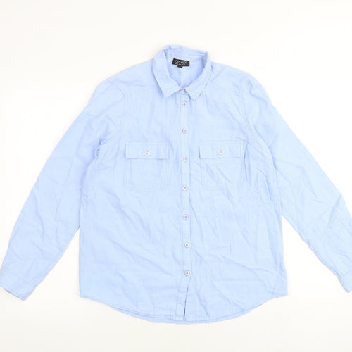 Topshop Womens Blue 100% Cotton Basic Button-Up Size 10 Collared