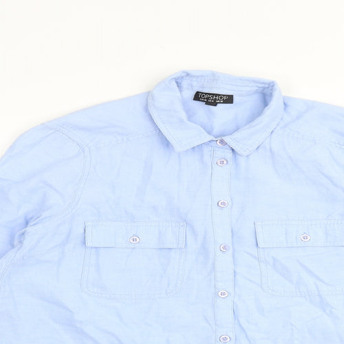 Topshop Womens Blue 100% Cotton Basic Button-Up Size 10 Collared