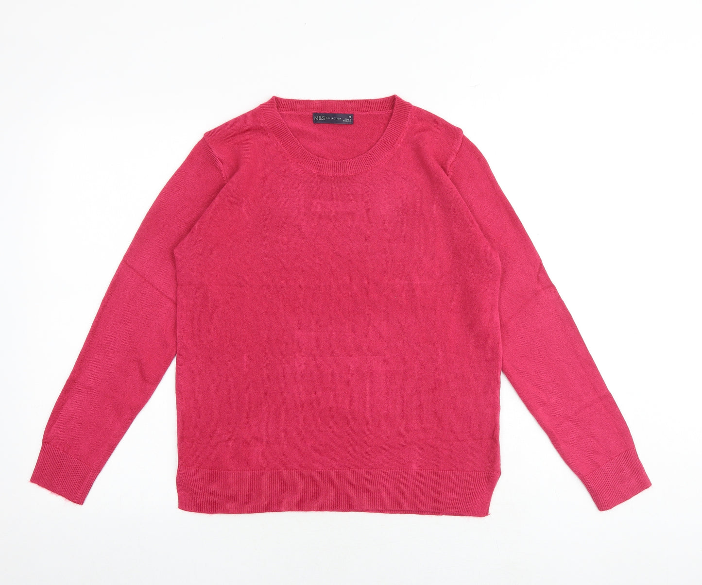 Marks and Spencer Womens Pink Round Neck Acrylic Pullover Jumper Size 12