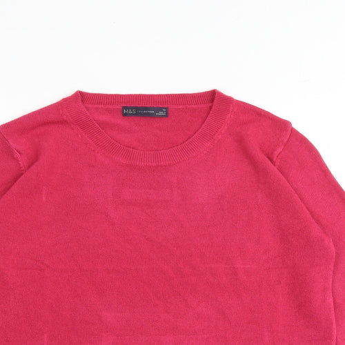 Marks and Spencer Womens Pink Round Neck Acrylic Pullover Jumper Size 12