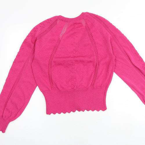 Object Womens Pink V-Neck Polyester Cardigan Jumper Size M