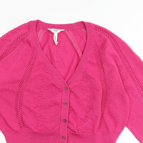 Object Womens Pink V-Neck Polyester Cardigan Jumper Size M
