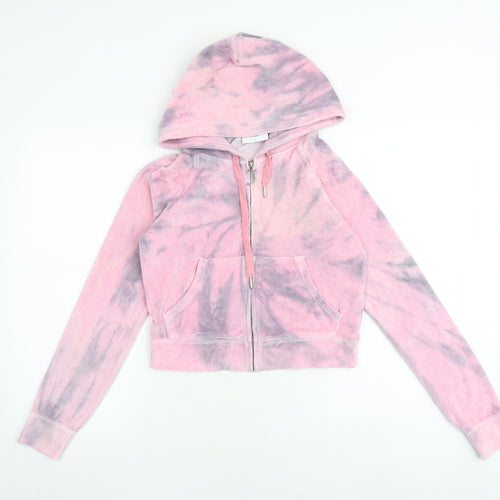 Juicy Couture Womens Pink Geometric Cotton Full Zip Hoodie Size S Zip - Tie dye pattern
