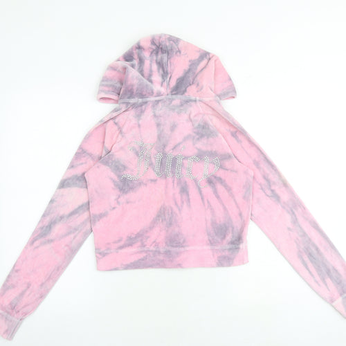 Juicy Couture Womens Pink Geometric Cotton Full Zip Hoodie Size S Zip - Tie dye pattern