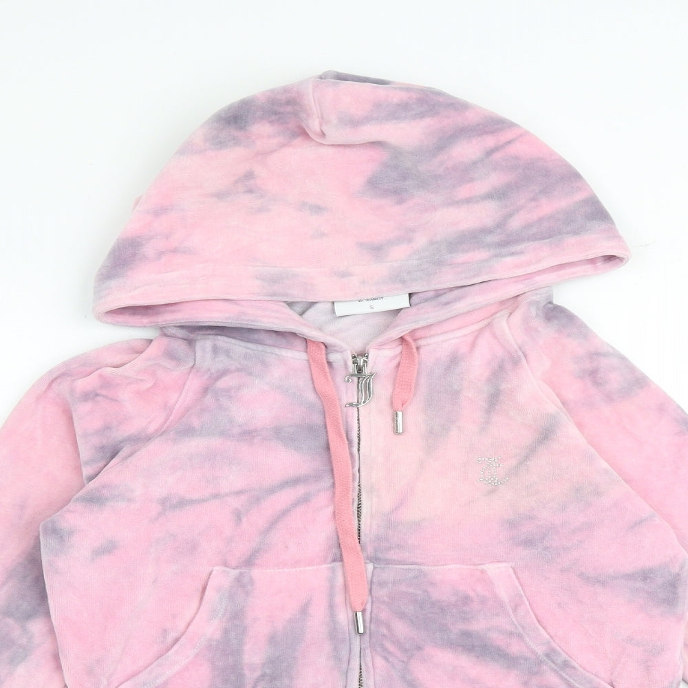 Juicy Couture Womens Pink Geometric Cotton Full Zip Hoodie Size S Zip - Tie dye pattern