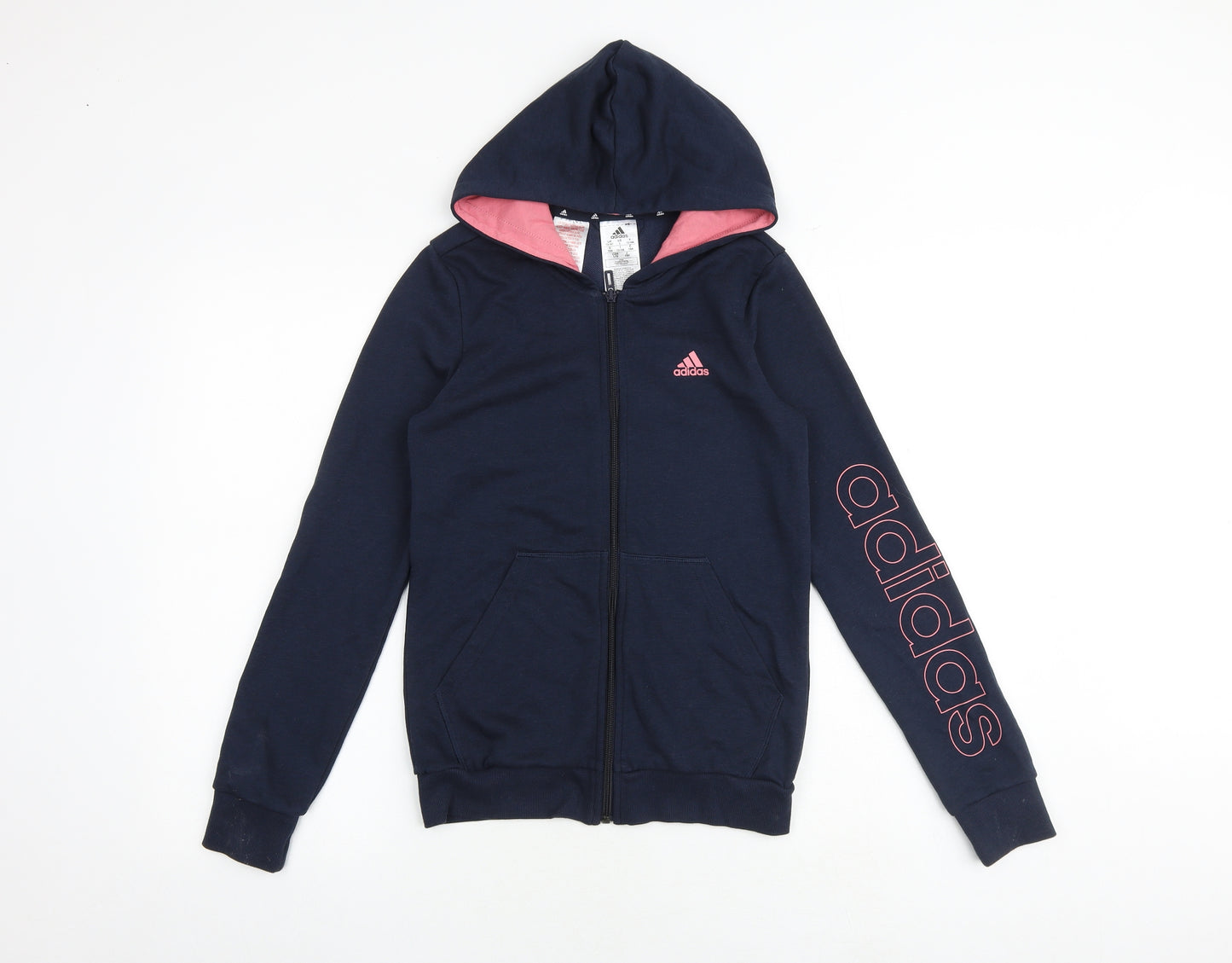 adidas Girls Blue Cotton Full Zip Hoodie Size 13-14 Years Zip