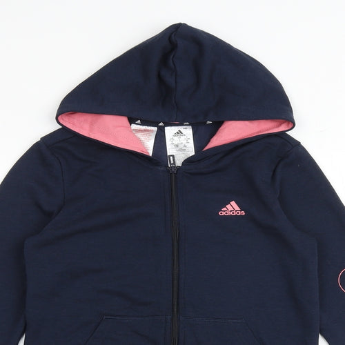 adidas Girls Blue Cotton Full Zip Hoodie Size 13-14 Years Zip