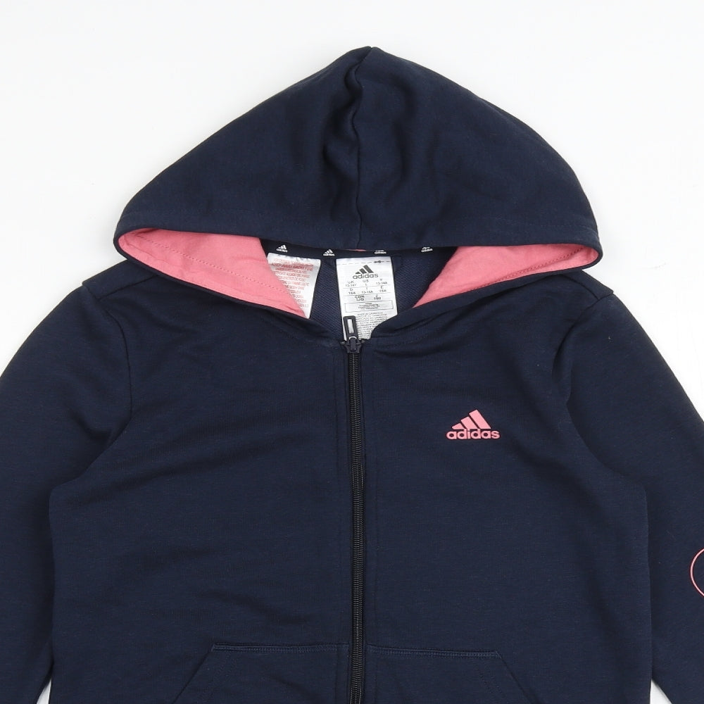adidas Girls Blue Cotton Full Zip Hoodie Size 13-14 Years Zip