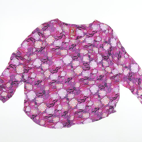 MANTARAY PRODUCTS Womens Pink Floral Viscose Basic Blouse Size 14 Boat Neck