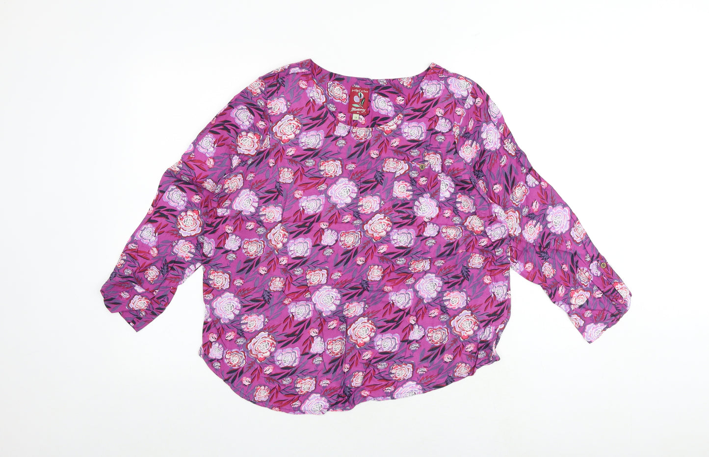 MANTARAY PRODUCTS Womens Pink Floral Viscose Basic Blouse Size 14 Boat Neck