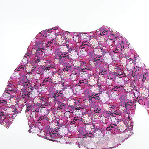 MANTARAY PRODUCTS Womens Pink Floral Viscose Basic Blouse Size 14 Boat Neck