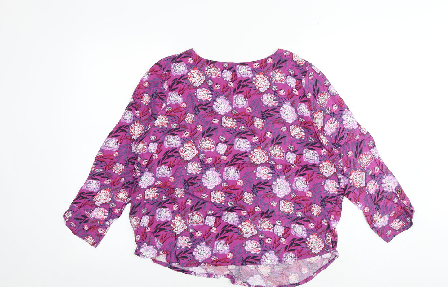 MANTARAY PRODUCTS Womens Pink Floral Viscose Basic Blouse Size 14 Boat Neck